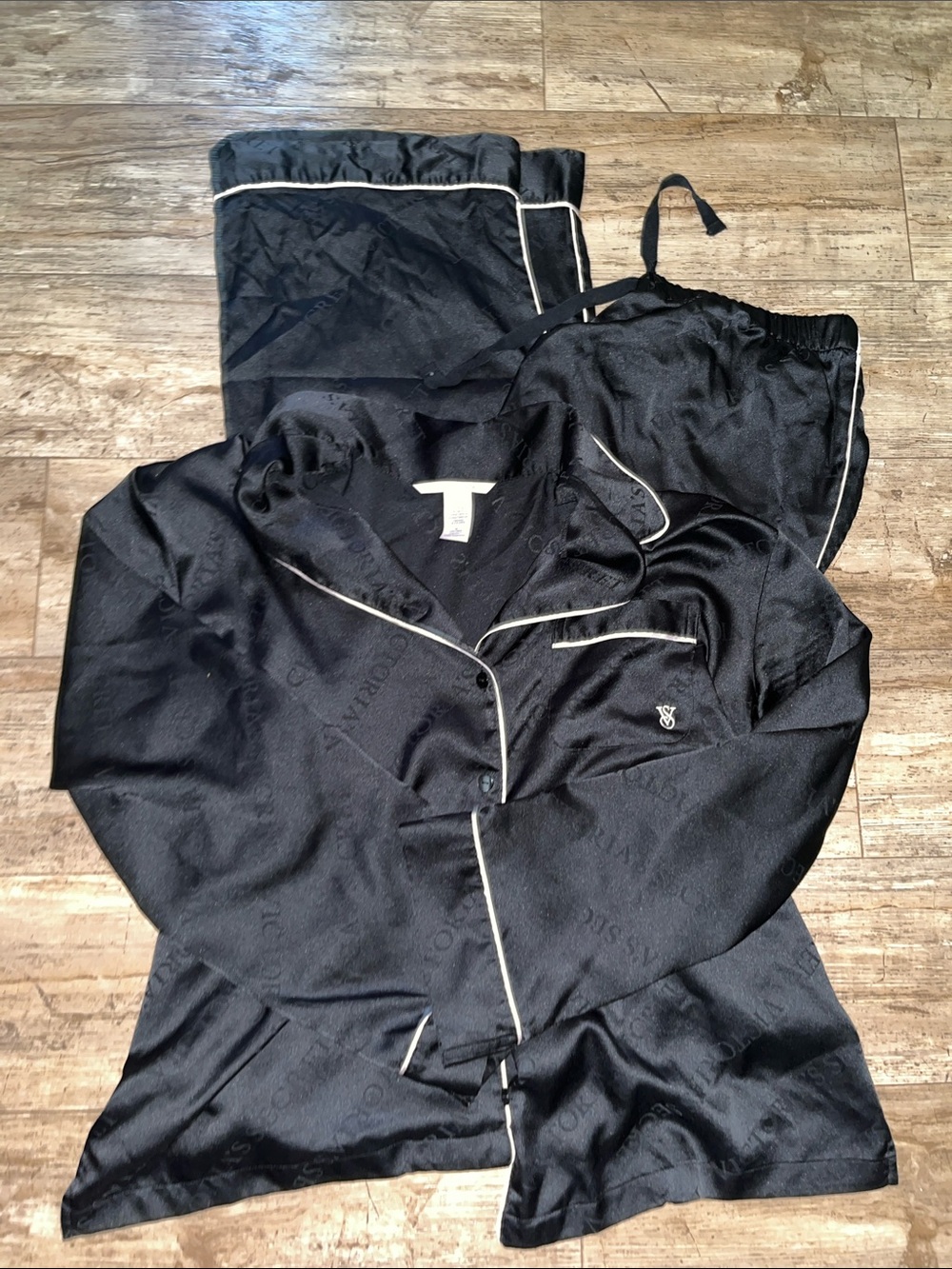 Victoria's Secret Black Satin Sleep Shirt with Subtle Logo Jacquard